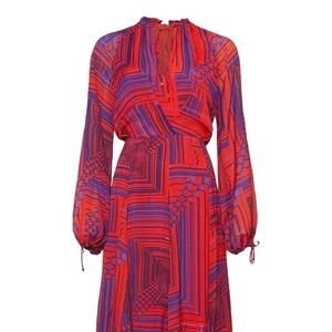 Karen Millen Long Sleeve Shiffon Balloon Sleeve Drama Woven Maxi Dress Size 2